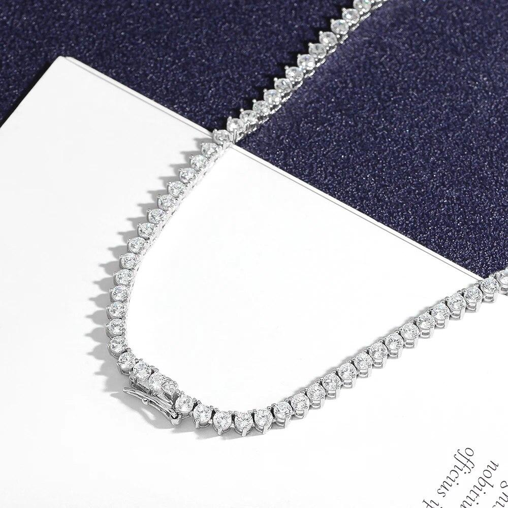 Sparkling Real 3 Prong 3mm Full Moissanite Tennis Necklace for Women Men S925 Sterling Silver Diamond Neck Chain Necklaces