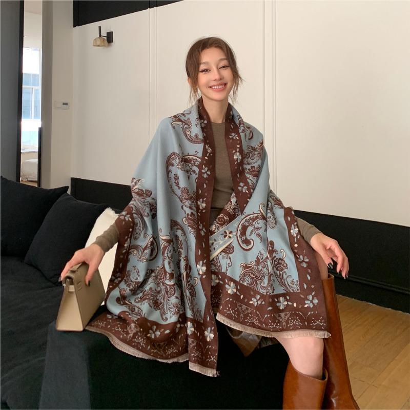 Autumn and Winter Air Conditioner Shawl New Loulan Menghua Double-sided Jacquard Scarf Women's Versatile Atmosphere Scarf