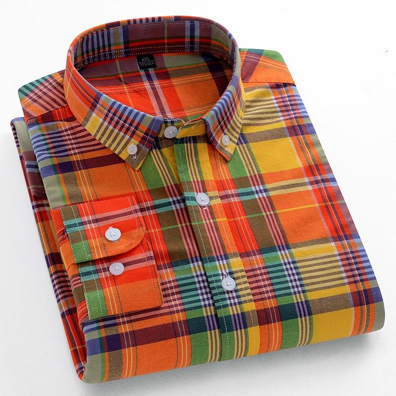 2026 spring new style 100% cotton Oxford plaid striped men's long-sleeved fashionable business casual fit shirt single top