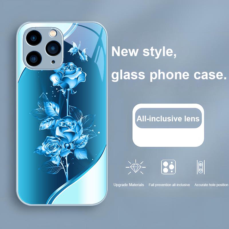 Dazzling Rose Brilliant Red Green For Iphone 15 14 13 12 11 Pro Max X XS XR 7 8 Plus 2020 2022 SE Tempered Glass Phone Case
