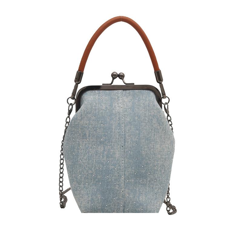 2025 new denim literary large-capacity chain lock vertical portable messenger mobile phone bag