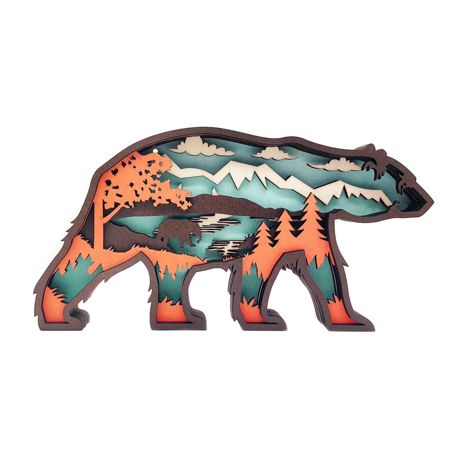 

Животное резьба по дереву медведи поделки настольные украшения многослойные полые медвежьи украшения, милые животные настольные украшения One Size