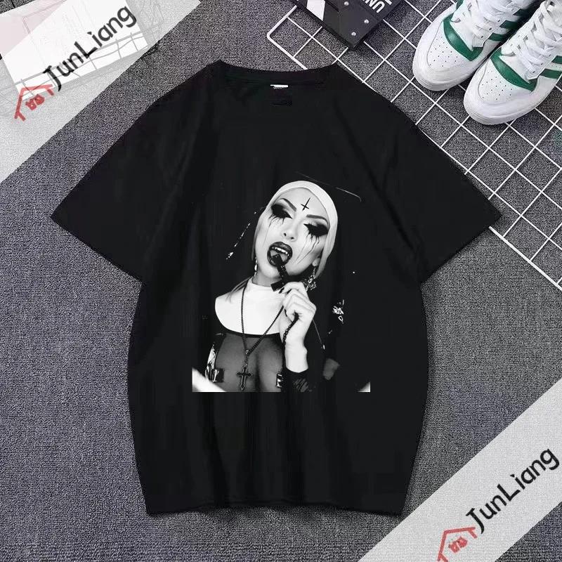 Smoking and Drinking Nuns Religious T-shirt, Cute Unisex T-shirt Short Sleeved Summer Crew-neck Plus Size Breathable Clothing