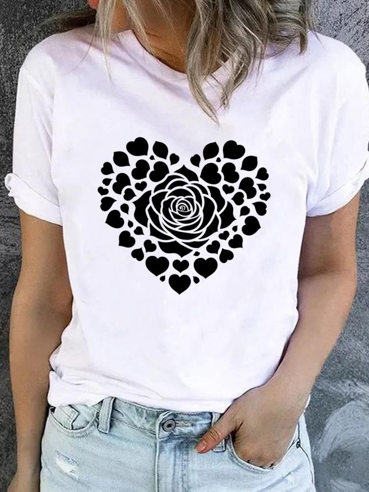 (Asian Size) Watercolor Flower Short Sleeve T-shirts Printed Clothing Lady Female Top Casual T Shirt Fashion Women Graphic Tee