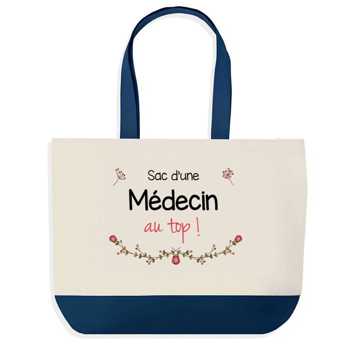 Tote bag - PLANETEE - Médecin au Top - Fond bleu - Coton 40x45 cm - Grand format