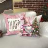 Pink Christmas Pillowcases: Gnome, Snowman & 'Merry' 'Happy' Prints for Festive Decor sofas, bedroom pillow covers