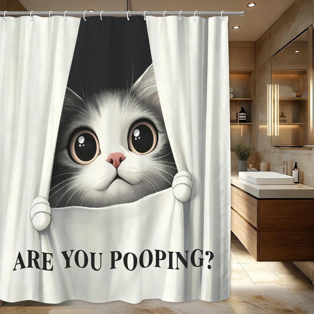 Fun Animal Themed Polyester Shower Curtain - Cute Bathtub & Peeking Pet Design For Bathroom Decoration