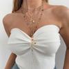 Cross Colored Rhinestone Necklace Pearl Bohemian Style Necklace Fashion Beads Chain Choker  Women