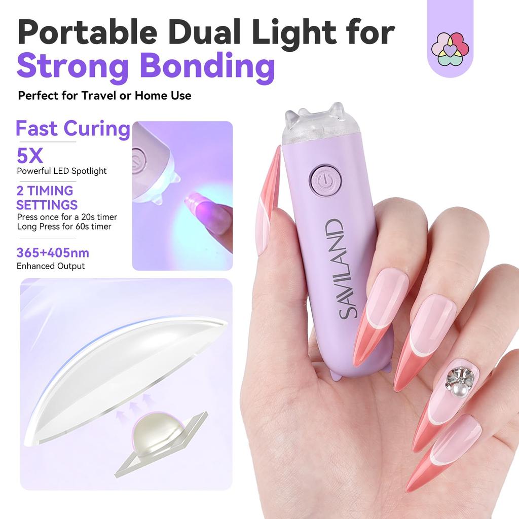 SAVILAND Pro Nail Glue Gel Nail Remover Lasting Solid Nail Glue Gel with UV Nail 20g Gel Nail 3ml Fast Nail Glue Remover Pen & Press-On Kit 30-Day