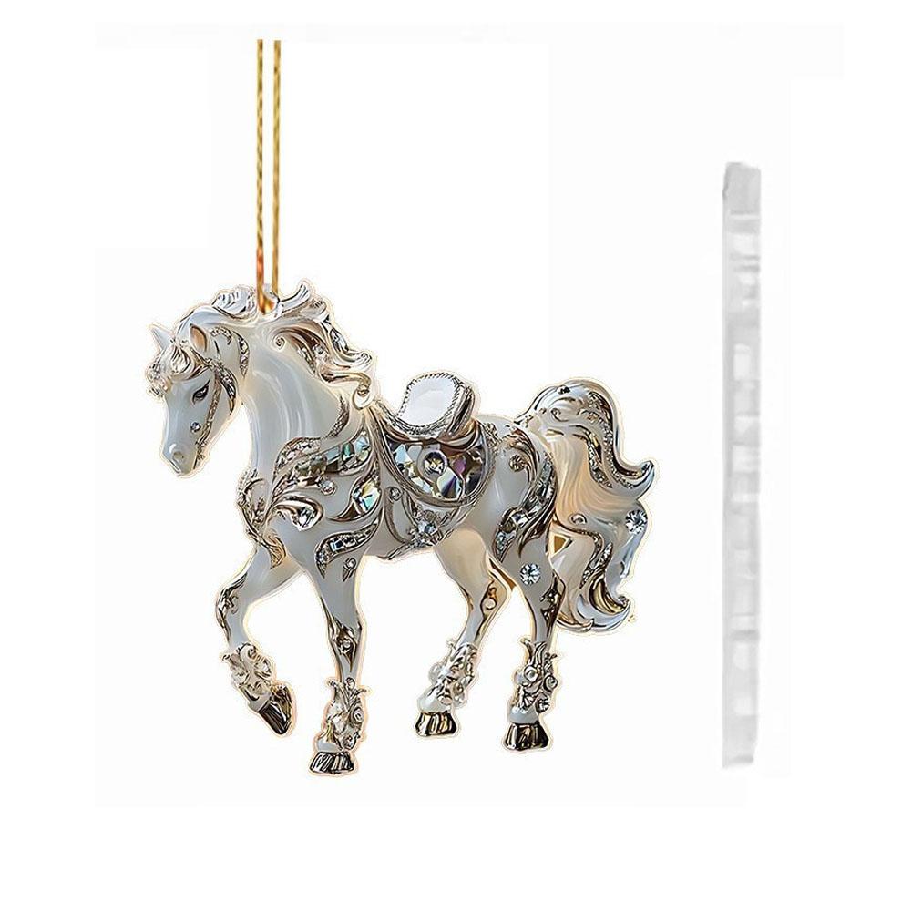 

2D Flat Acrylic Horse Christmas Decoration Pendant Car Rearview Mirrors, Home Decor, Backpack Keychain Ornament Accessories білий