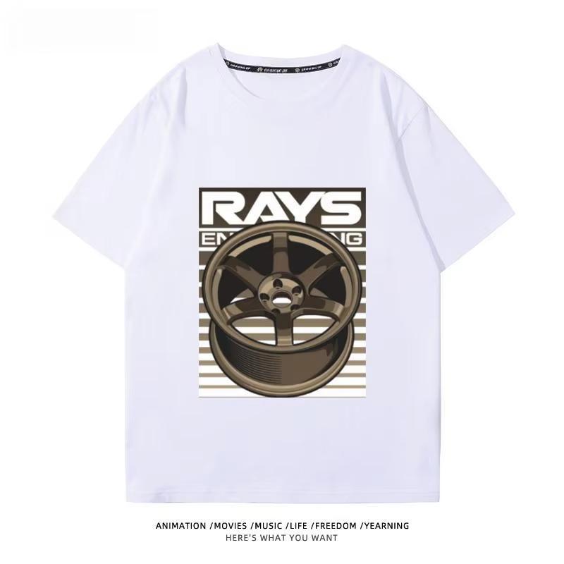Japanese Car Modified Rim TE37 Wheel Hub Modified Car JDM Short-sleeved T-shirt Men's and Women's Cotton Half-sleeved Top