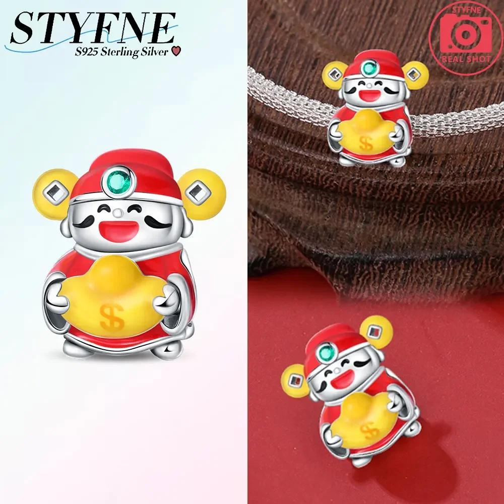 

Original Copper Red New Year God Wealth Firecracker Pendant Gold Coin Beads Fit Bracelet Women Diy Gift Accessory