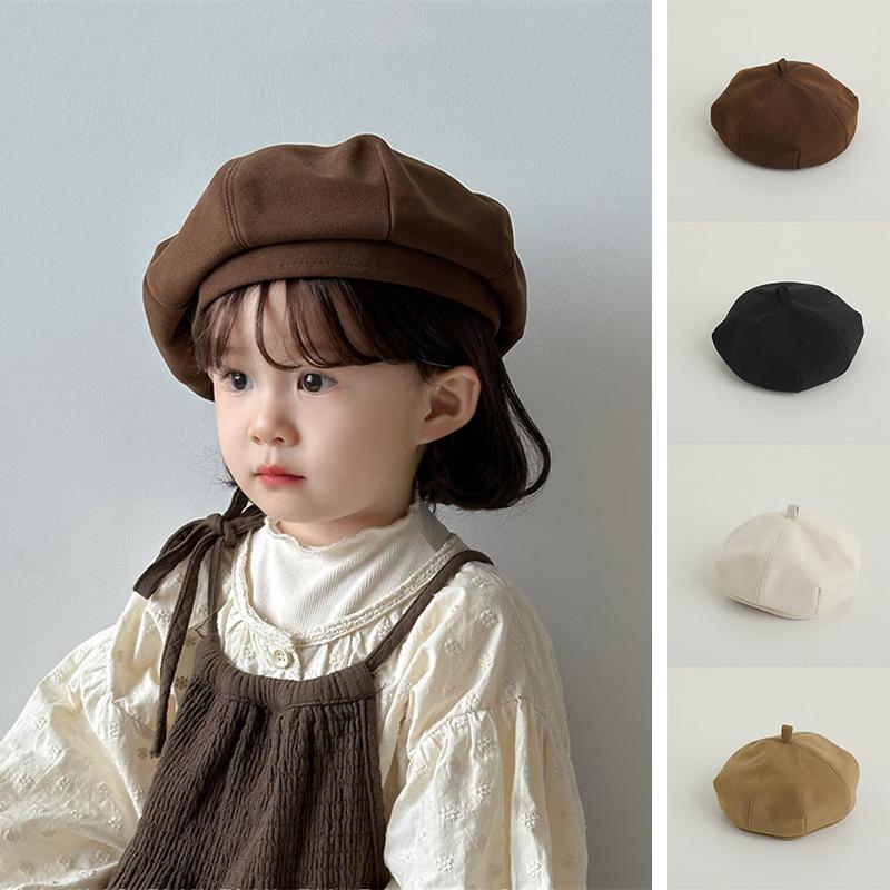 Solid Color Fashion Baby Beret Hat Spring Autumn Kids Octagonal Berets Street Toddler Girls Artist Painter Cap