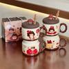 High-value and Cute Family of Four Ceramic Mugs with Lids, Couple Drinking Cups, Girls' Birthday Gifts