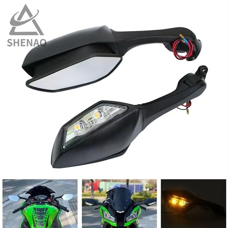 Motorcycle LED Rearview MIrror with LED Turn Signal Light Side Mirrors For Ninja ZX 10R ZX-10R 2011-2015 2016-2020 H2 2014-2015