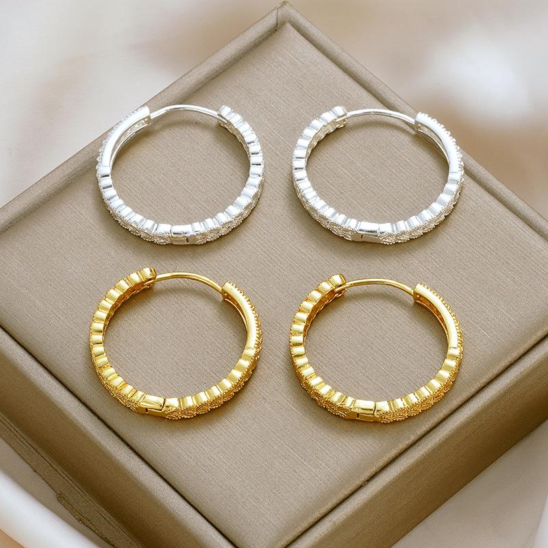 Retro Double Row Zirconia Gold Plated Hoop Earrings – Blogger Style
