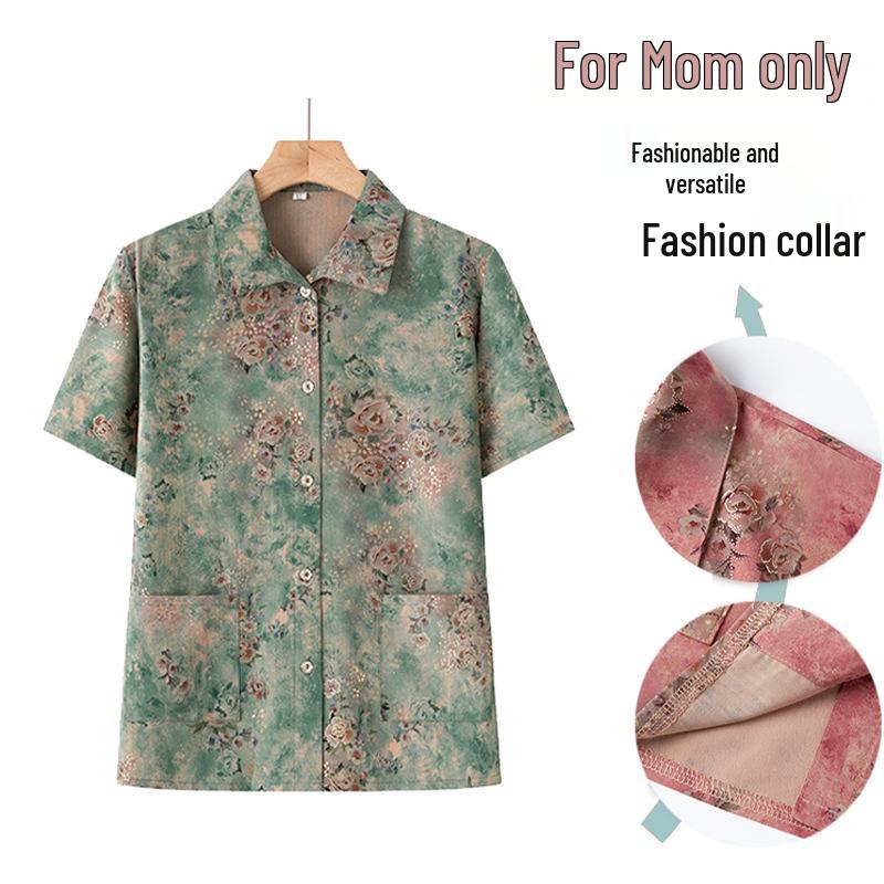 2026 New Style Summer Short-Sleeve Cardigan Tops for Middle-Aged and Elderly Women