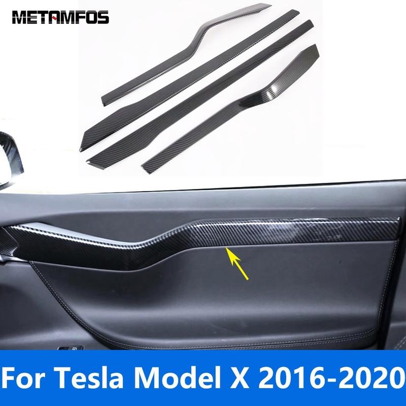 For Tesla Model X 2016 2017 2018 Carbon Fiber Interior Door Panel Armrest Strip Cover Molding Trim Car Accessories
