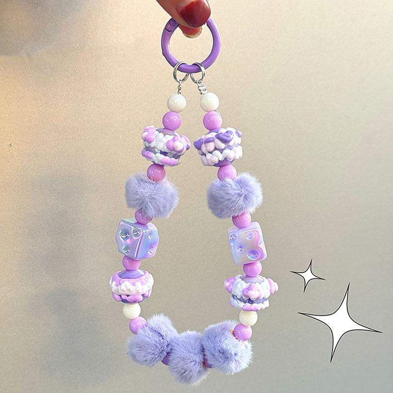 Roztomilý ručně kreslený korálkový řetízek na telefon, sladký přívěsek na klíče, kreativní řemínek na zápěstí proti ztracenému telefonu, dekorace na tašku, dárky