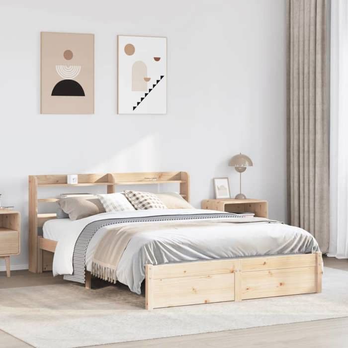 VidaXL Bed Frame with Headboard 150x200 Cm Solid Pine Wood, Bed, Solid Wood Bed Frame, Bedroom Furniture At 3306738