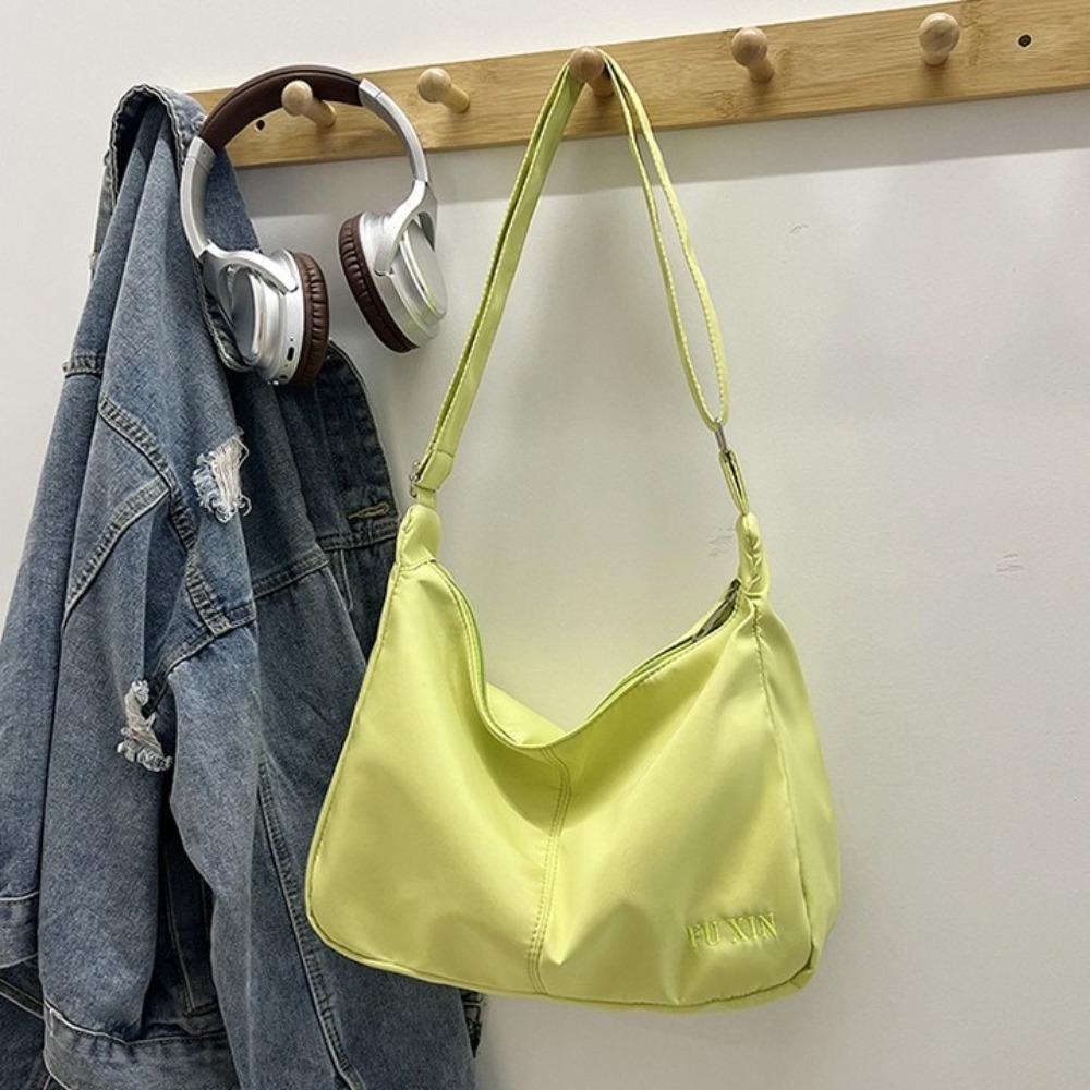 Solid Color Shoulder Bag Lightweight Hobo Bag Simple Canvas Crossbody Bag  Work