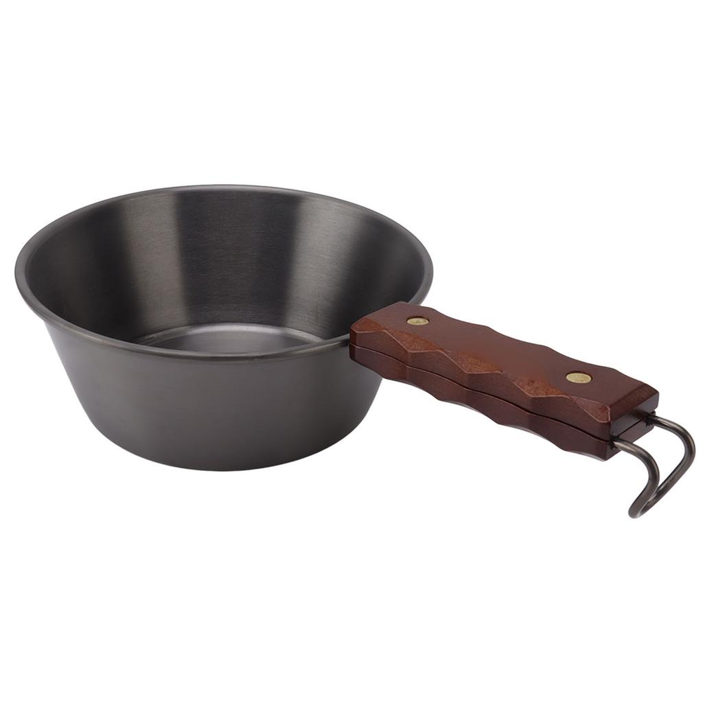 Camping Skillet 304 Stainless Steel 2000ML Wood Handle Safe Portable for Outdoor Hiking Picnic