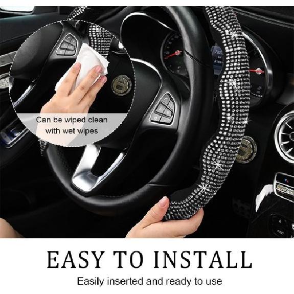 2 PCS Steering Wheel Cover, 15 Inches Crystal Diamond Bling Cover for Auto-Pink
