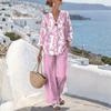 Hot-selling women's suit large size loose V-neck printed shirt summer casual vacation wear two-piece suit women