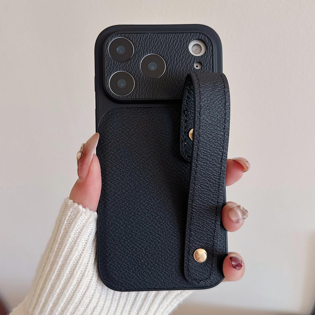 Wristband Leather Skin Hybrid Phone Case For iPhone 17 Pro Max iPhone 16 15 14 13 Pro Max with Hand Strap PC+PU Matte Anti-skid Hard Cover