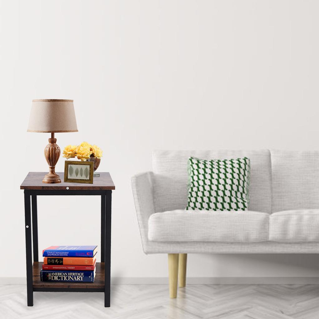 Industrial Coffee Desk Side Table Simple Double Layer Storage Cabinet Side Industrial Coffee End Table for Living Room Bedroom