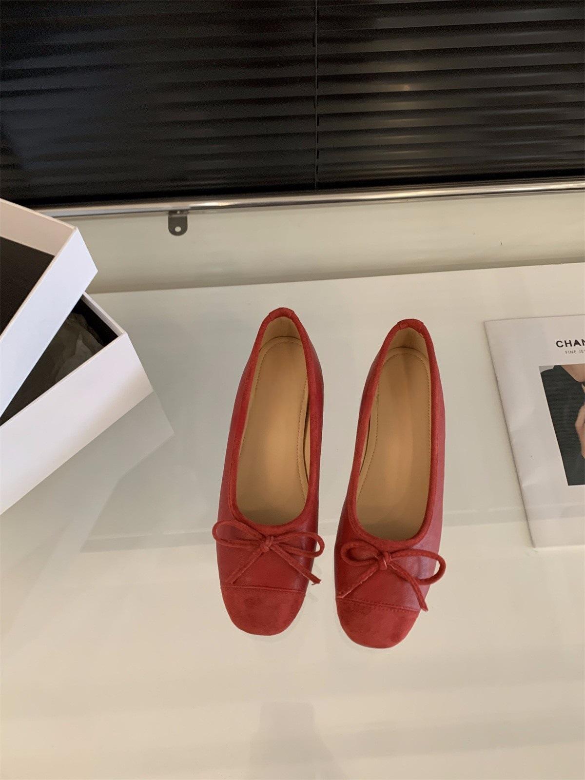 

Inner height increase red wedding shoes French bow single shoes women s shoes 2025 new spring and summer ballet evening shoes 35