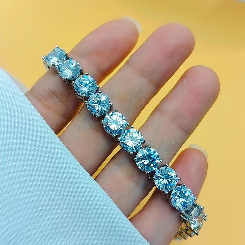Hip Hop Round 8Mm Multicolor Zircon Bracelet Women'S, High Carbon Diamond Bracelet Hand Jewelry