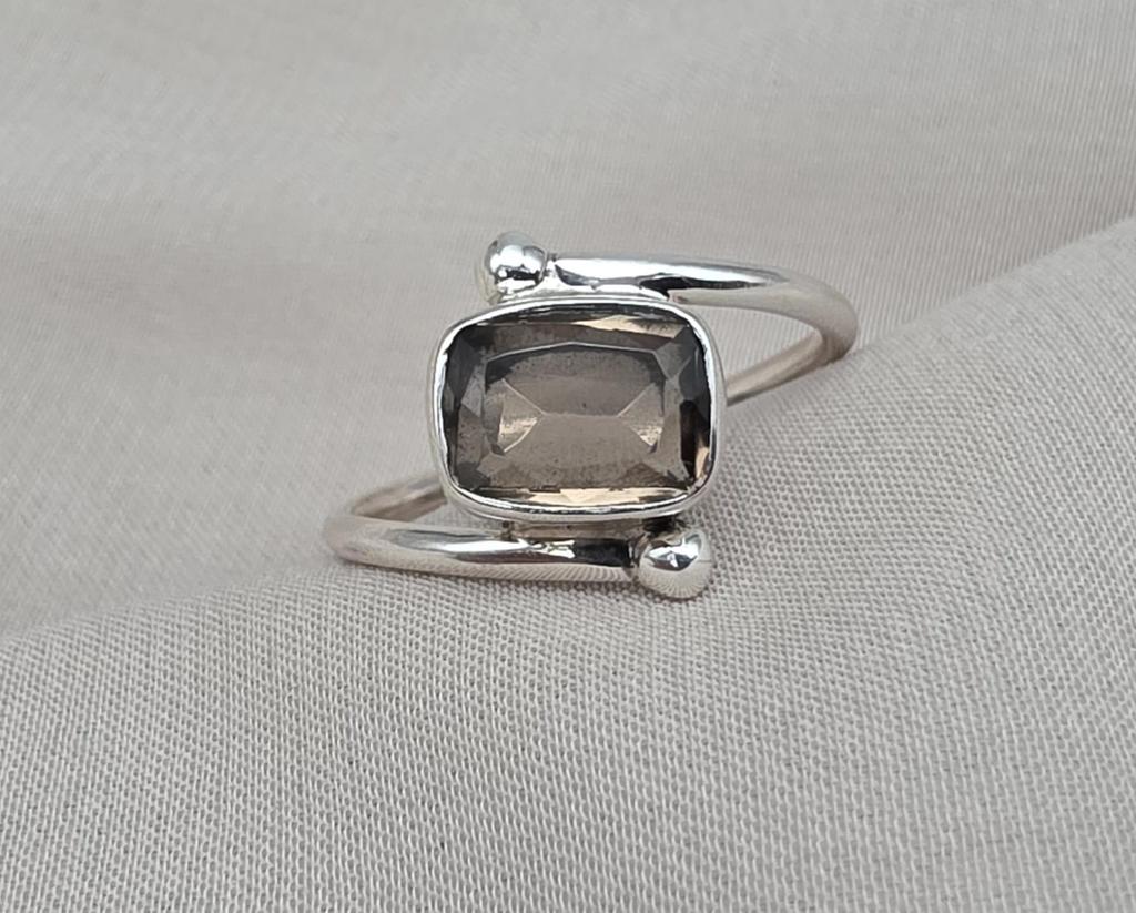 Smoky Quartz Sterling Silver Ring: Adjustable, Handmade Gemstone