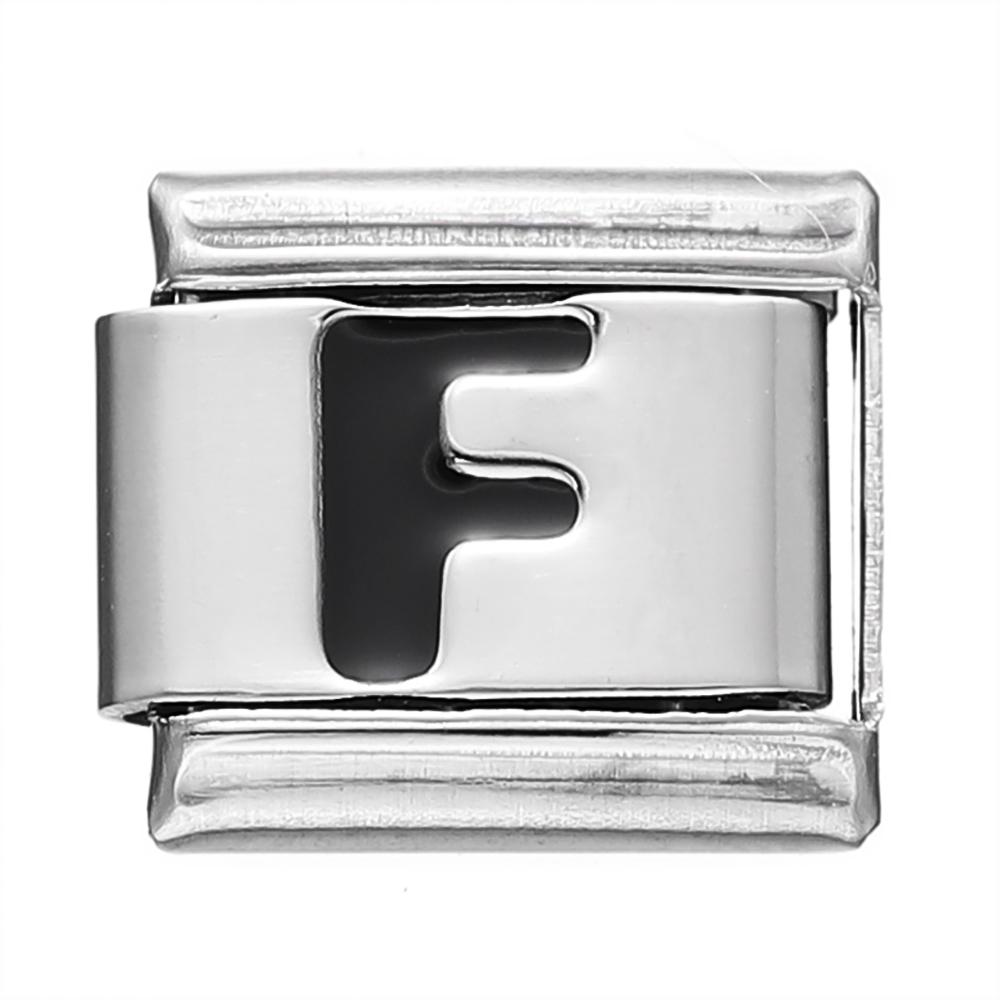 Fashion Black 26 English Letters Italian Charm Links Fit 9mm Stainless Steel Bracelet Making Women Men Jewelry Accessories