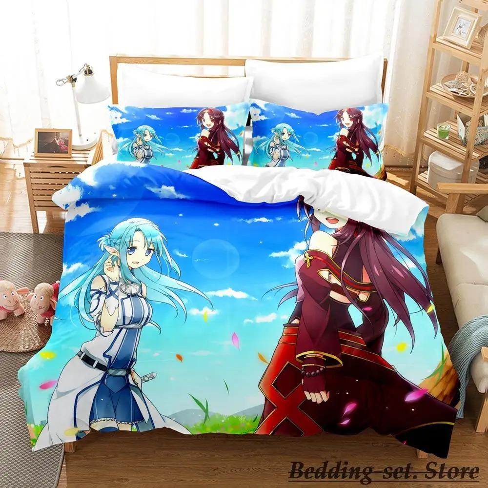 Sword Art Online II Bedding Set Cartoon Anime Three-piece Set Adult Kid Bedroom Duvetcover Sets 3D Kawaii Roupas De Cama
