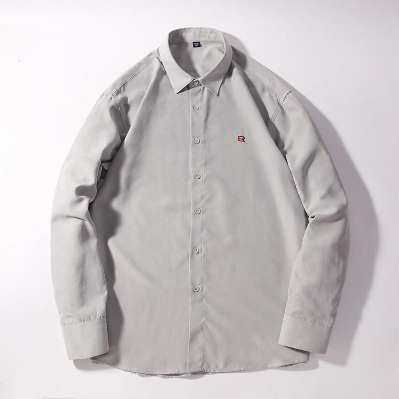 

Men s Khaki Long Sleeve Button Down Shirt - Embroidered Logo Casual Cotton Shirt S светло-серый