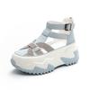 Mode GKTINOO Hollow Sandalen Strasssteine Mode Echtes Leder Damen Klobige Sneaker Damen Sommer Höhenvergrößernde Damenschuhe