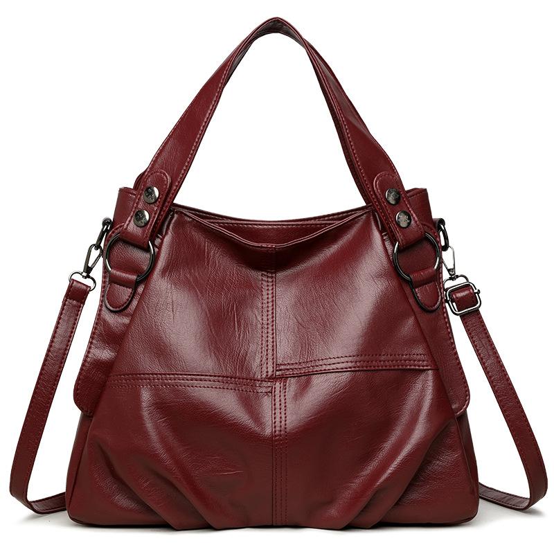 

Премиальная женская сумка с комбинированным дизайном 2025 Новая женская сумка Сумка через плечо Простая Высококачественная Большая сумка Женская бордовый