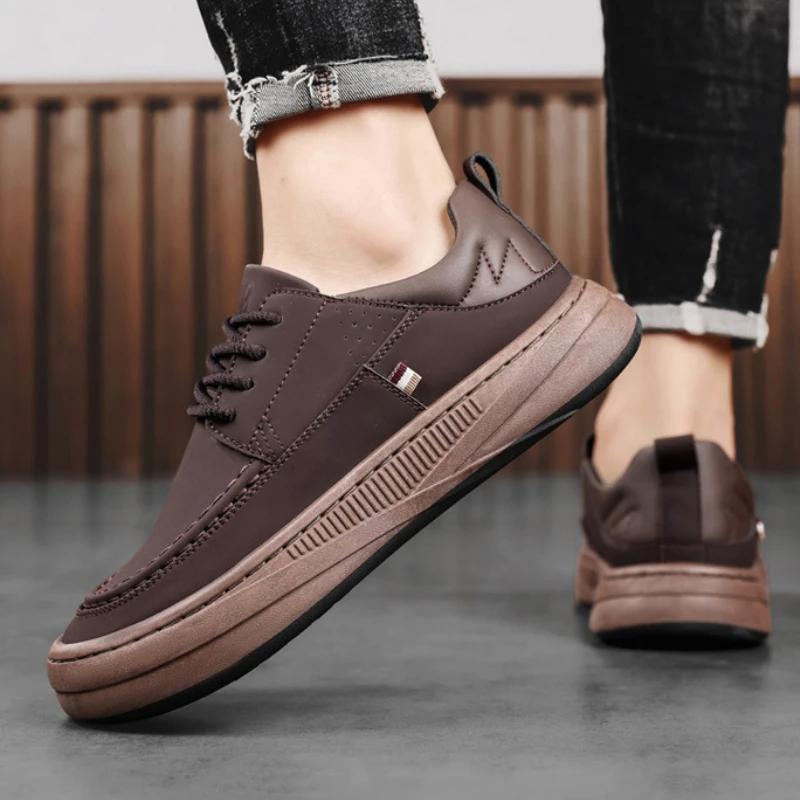 Casual Shoes for Men Luxury High Quality Men Leather Shoes Fashion Comfortable Walking Shoes Designer Soft-Sole Men Sneakers New