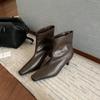 Cowhide Version~ Grape Ma Height.cm Short Boots Square Head Thin Heel Thin Boots Women's Short Ankle Boots