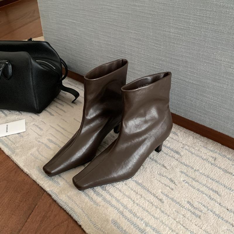 Cowhide Version~ Grape Ma Height.cm Short Boots Square Head Thin Heel Thin Boots Women's Short Ankle Boots