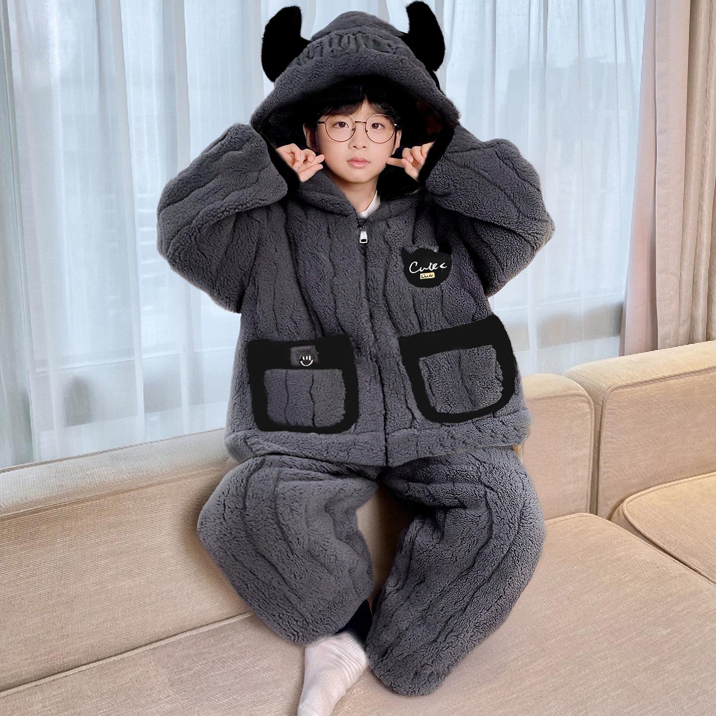 

Boys Thick Flannel Pajama Set - Children s Coral Fleece, Spring/Autumn 2025. 16