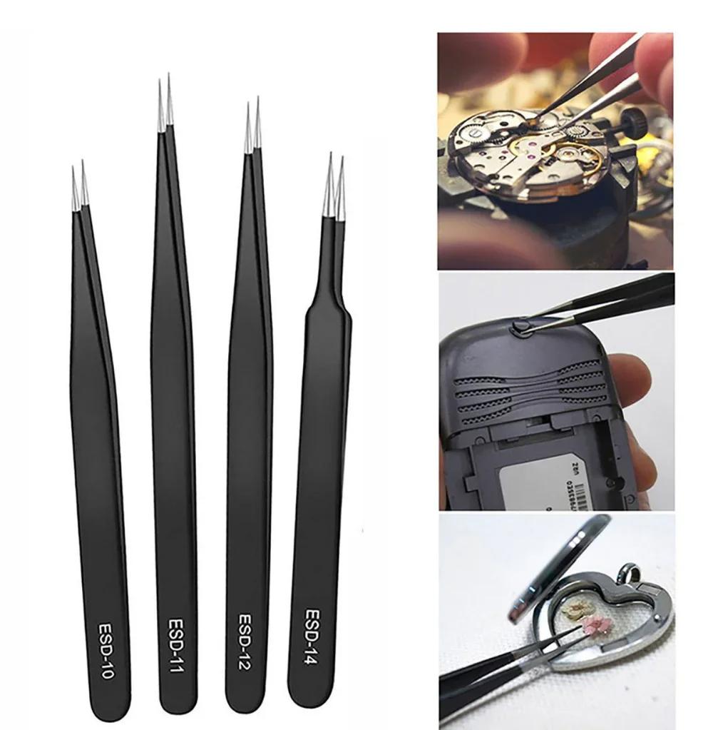 6Pcs ESD Tweezers Set Anti-static Eyelash Tweezers Electronic Repair Tools for iPhone PC Watch Camera Game Console