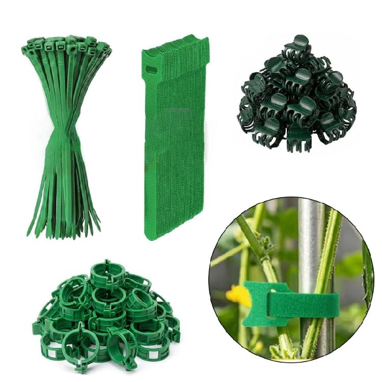 Plant Training Clip and Tie Set with Hook-and-Loop Bands, Plastic and Nylon Securing Pieces for Indoor Pot Care, Balcony Garden Care and Climbing