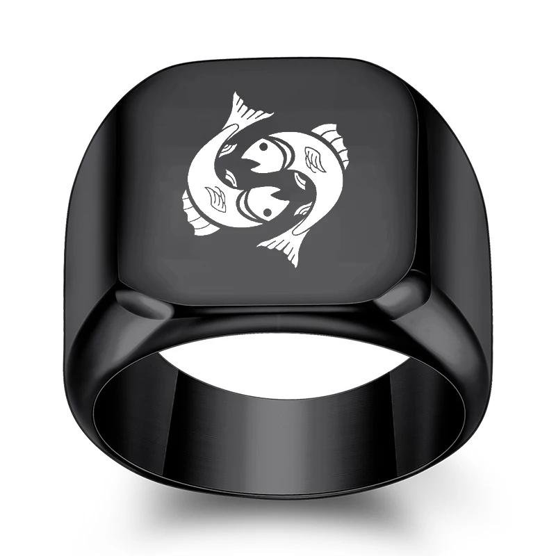 12 Konstelacji Pierścień Kwadratowy Męski Czarny Pierścionek na Palec Dwanaście Konstelacji Biżuteria dla Pary Akcesoria Prezent na Urodziny Rocznicę