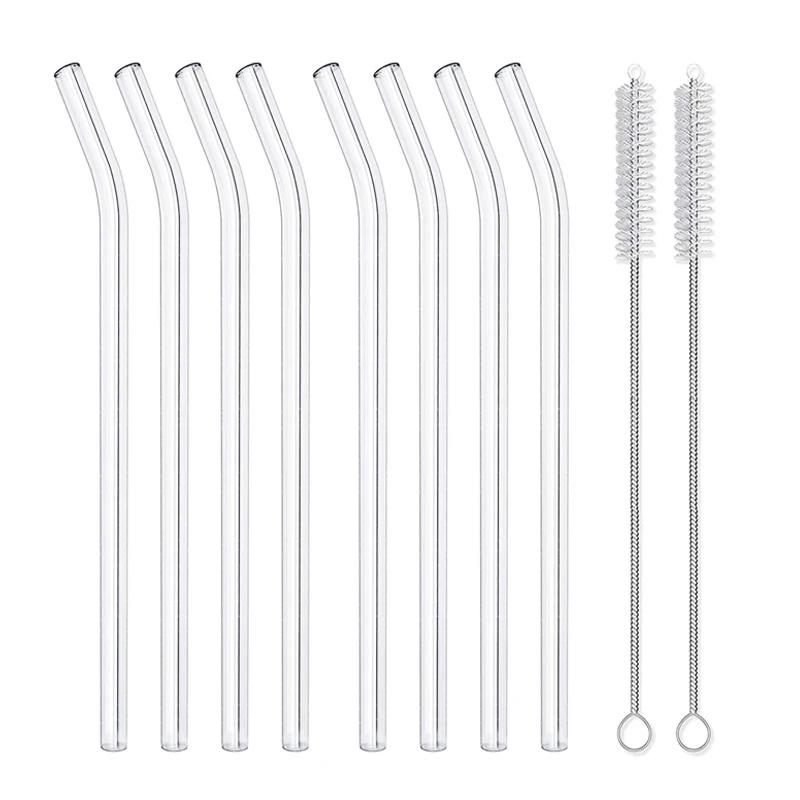 8Pcs Glass Straw Reusable Drinking Straw Borosilicate Glass Tube Straws for Drinks Cocktail with Cleaning Brush Bar Accessories