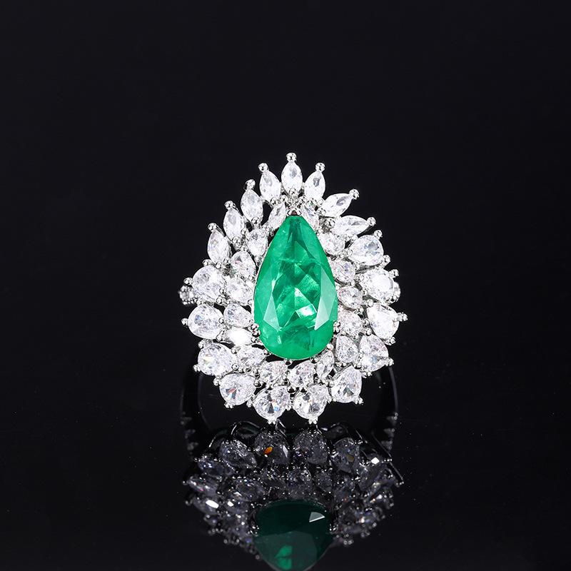 Jewelry Set Simulation Emerald Diamond Pendant Ring Main Stone 8 * 14