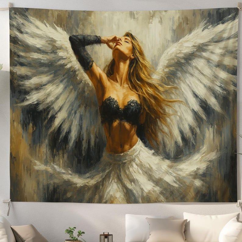 White Angel Woman tapestry 75x100 чёрный