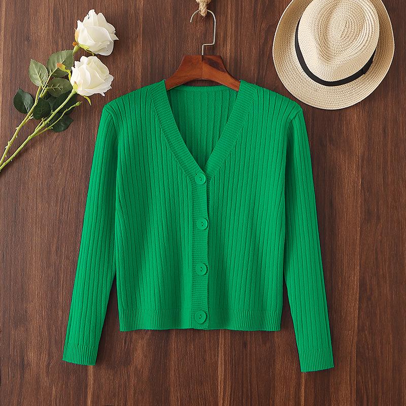 2025 Women's V-neck Loose Knit Cardigan - Short, Long Sleeve Sweater for Spring & Autumn