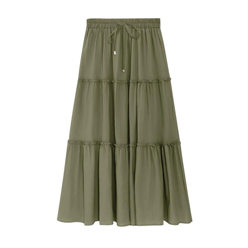 Women's Drawstring High Rise Midi Skirt Tiered Ruffle Maxi Skirt Casual Summer Long Skirt